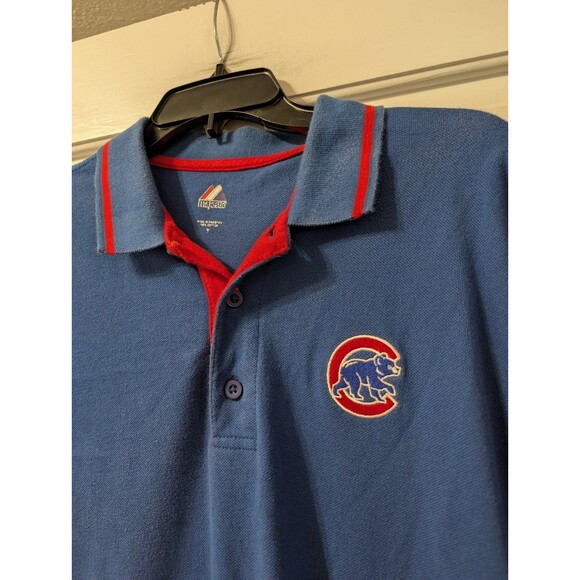 Vintage Majestic Chicago Cubs Polo Shirt Men’s Medium Blue Red Trim MLB Cotton - Picture 13 of 13